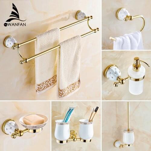 Bathroom Accessories Bath Hardware Set Golden Color Toilet Paper Holder Towel Rack Tissue Holder Cup Holder Robe Hook 5200K