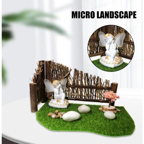 Landscaping Ornament Set Angel in the Fence Statue with Tree & Pebbles Decor Self-assembly Micro Landscape for Kids Home TN88