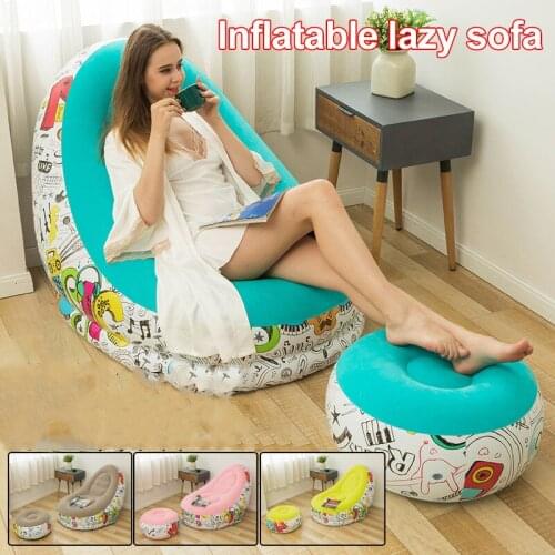 New Creative Study Inflatable Lazy Sofa With Footstool Combination Outdoor Inflatable Recliner Graffiti Colorful Inflatable Sofa