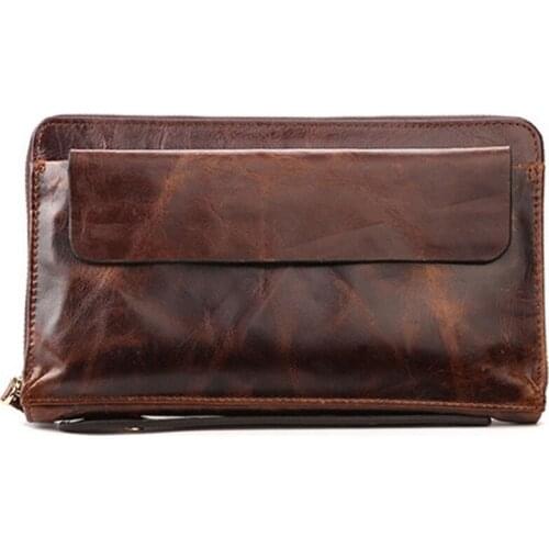 New Mens oil wax Real Leather Retro Clutch Wallet pocket Cash Wallet Business Clutch Bag
