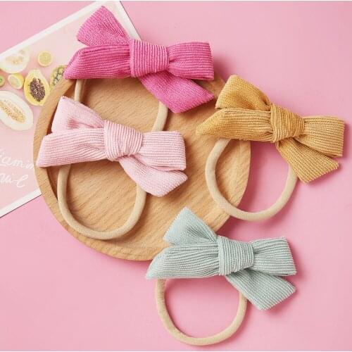 Solid Nylon Headband Cute Bow Headbands for Kids Girls Soft Elastic Hair Accessories Cotton and Linen Fabric Headbands