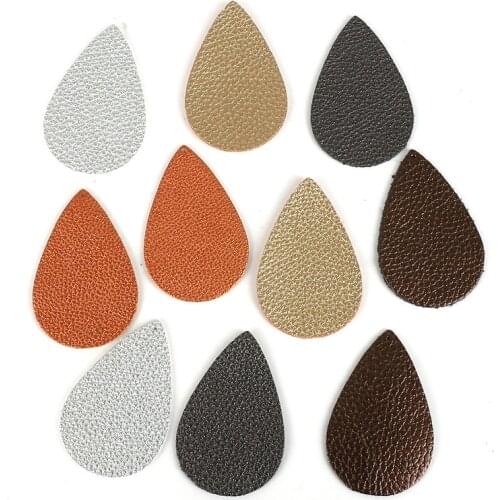 Wholesale 2pcs 56mmx37mm Litchi Print PU Leather Water Drop Charm Pendant for Earring Necklace Fashion Jewelry Findings Making