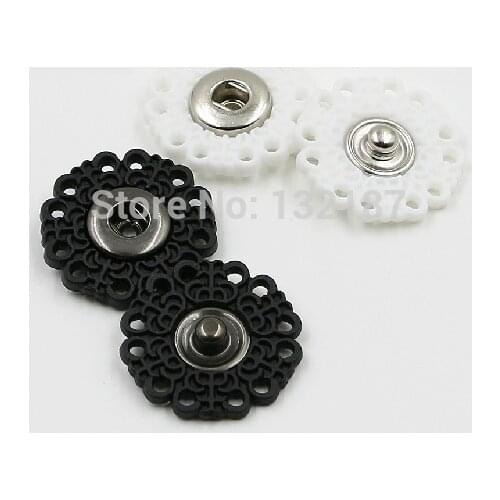 Wholesale 80sets/lot Nylon plastic sew on press button Flower snap button fasteners 4 sizes Black/White SF-027