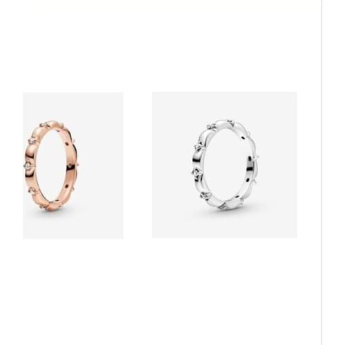 Original 925 Sterling Silver Ring Flower Petals Band With Crystal Rings For Women Wedding Party Gift Fashion Jewelry