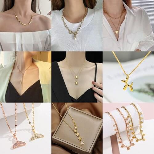 316L Stainless Steel Hollow Out Star Pendant Charms Chain Choker Necklace For Women Fashion Fine Anti-Allergic Jewelry SAN574