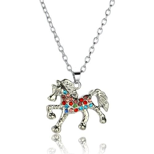 12PC Wholesale Colorful Crystal Rhinestone Horse Pendant Necklace Charm Women Men Pat Lover Birthday Party Friends Family Gifts