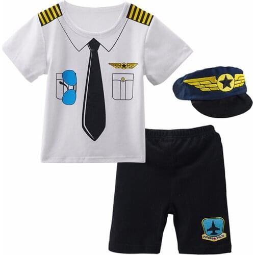 Baby Boys Pilot Costume Outfit Infant Clothing Sets Kids Cotton Summer Winter Pajamas Toddler Tops Pants Hat 3PCS