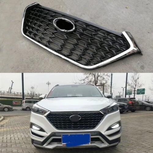 Fit for Hyundai Tucson 2015-2018 RACING GRILLE GRILL FRONT MASK COVER GRILLS FOR MONDEO BLACK SILVER CAR STYLING Car accessories