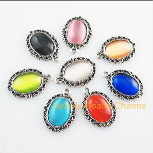16 New Retro Charms Stone Oval Tibetan Silver Pendants Mixed 16.5x23mm