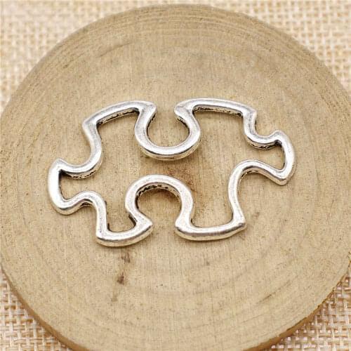 Handmade Pendants For Jewelry Accessories 8pcs Big Puzzle Pieces Connector Charms 41x25mm Antique Silver Plated