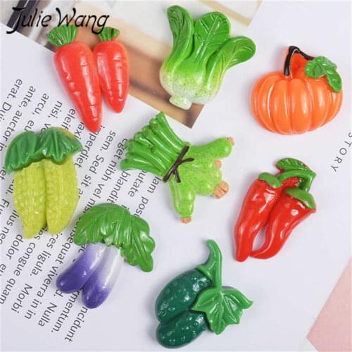 Julie Wang 10PCS Resin Vegetables Charms Carrot Chili Eggplant Pumpkin Pendants Jewelry Making Accessory Table Decor Props