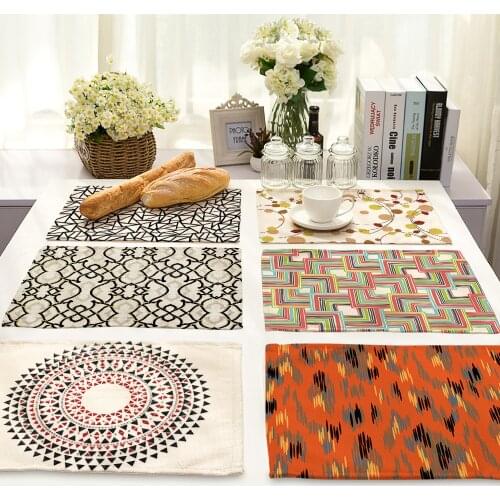 Rectangular Cottonand Linen Printed Tableware Cushion Decoration European Fashion Colorful Geometric Pattern Coffee Pad Placemat