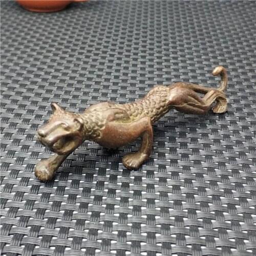 Collectable Chinese Brass Carved Animal Statue Leopard Exquisite Small Statue Home Decoration Gift