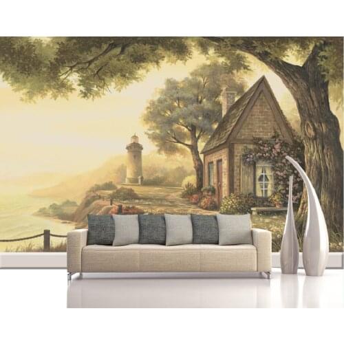 Modern 3d seaside cottage big tree beautiful scenery bedroom living room wall stickers wallpaper decorative mural