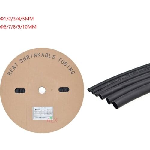 2 meter 1/2/3/5/6/8/10 MM Diameter black heat shrinkable tubing heat shrink tube wire Cable Sleeving Assortment Wrap 1MM/3MM/5MM