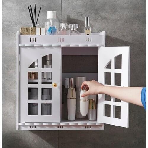 Bathroom Cabinet Wall Mounted Bathroom Toilet Storage Cabinet Shelf Cosmetic Storage Rack Wood-Plastic Cupboard