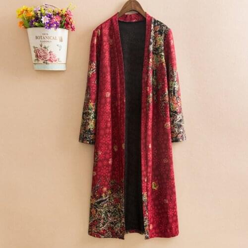 Spring Shawl Printed Outwear Ladies Mid-length Autumn Windbreaker Plus Size Casual Mother Cardigan V-neck Trench Coat Women Q206