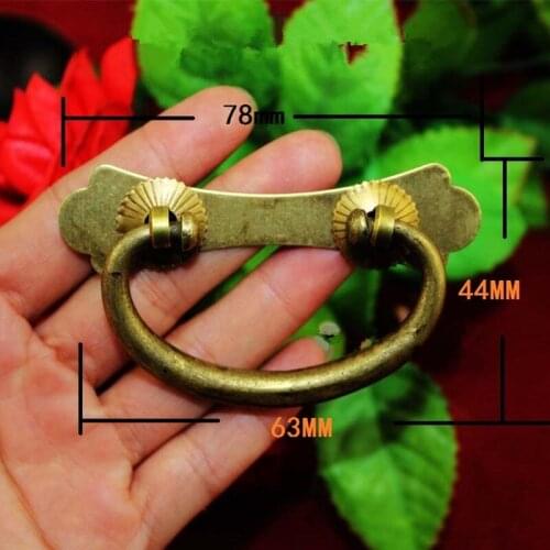 Vintage Chinese Bronze Brass Handle Tab Drawer Cabinet Jewelry Box Decorative DIY Furniture Hardware,78*44mm,1PC