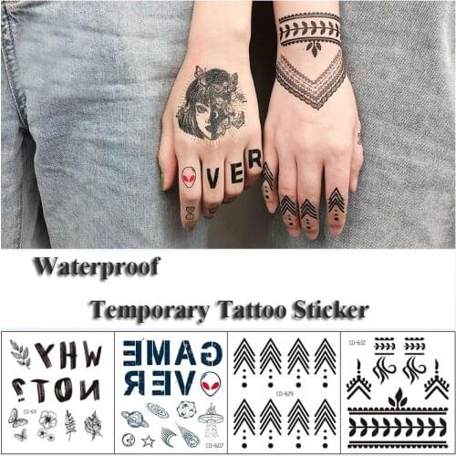 Women Waterproof Temporary Tattoo Sticker Letter Flower Leaves Tattoos Body Art Water Transfer Clavicle Arm Temporary Tattoo