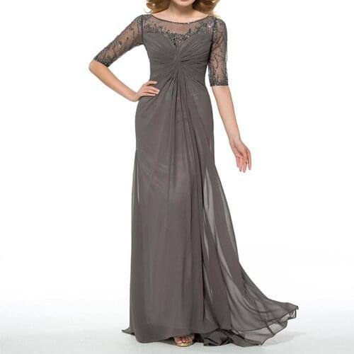 YNQNFS Vintage Brides Mothers Dress Chiffon Evening Dress Vestidos Wedding Dress Mothers Long Dress