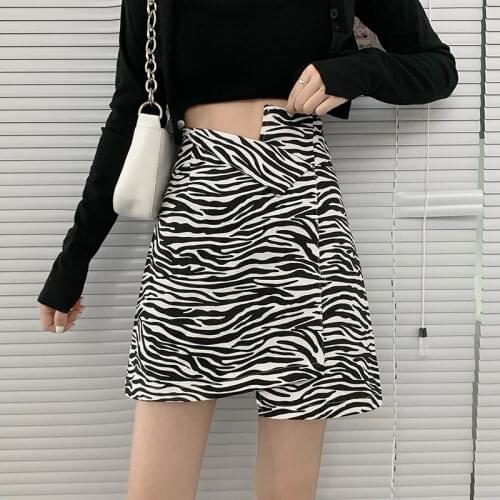 Zebra pattern girlfriends skirt spring 2021 new slim and thin A-line skirt high waist all-match skirt Leopard Harajuku