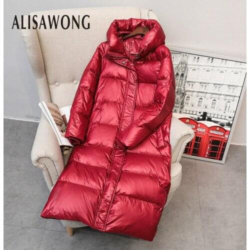 Winter Thickening Long Down Jacket Womens 2019 Streetwear Fashion New Hooded Female Basic Warm Red Padded Coat Slim Outerwear