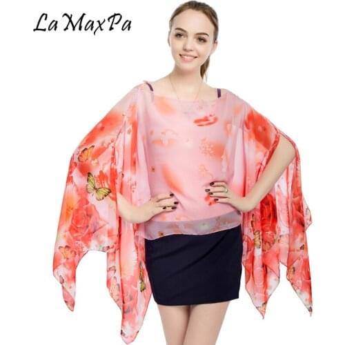 LaMaxPa Women Chiffon Scarf All-match Preppy Style Sunscreen Beachwear For Girl DIY Pearl Clasp Shawl Femme Classic Echarpe