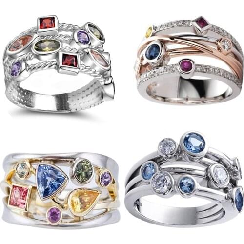 X yan Colorful Cubic Zirconia Delicate Women Ring Jewelry Wedding Bridal Band Fashion Cross Geometric CZ Dancing Party Rings