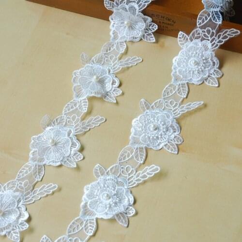 1 Yard 4.5cm Flower White Cotton Embroidered Lace Bilateral Applique Trim Ribbon Sewing Decor Craft DIY