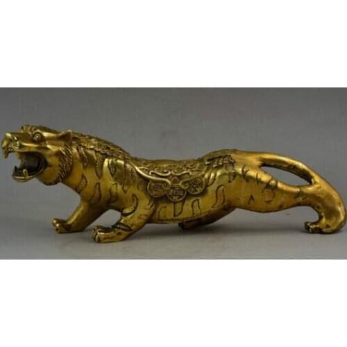 10.0Inch Old Handwork Copper Carving Running Leopard Fierce Lifelike Big Statue
