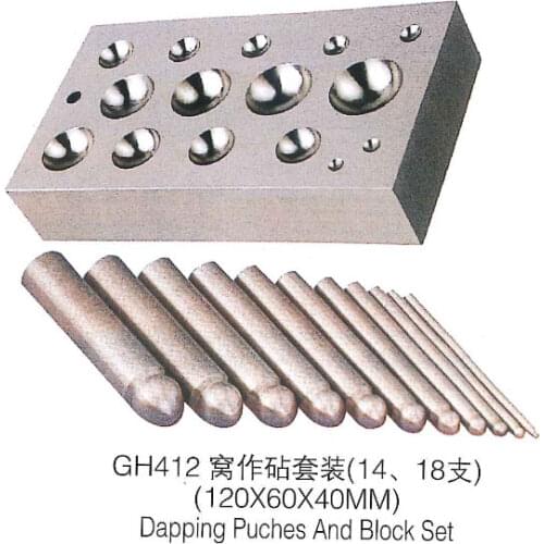 18pcs a set dapping puches & block set Steel Channel Dapping Punches jewelry tools