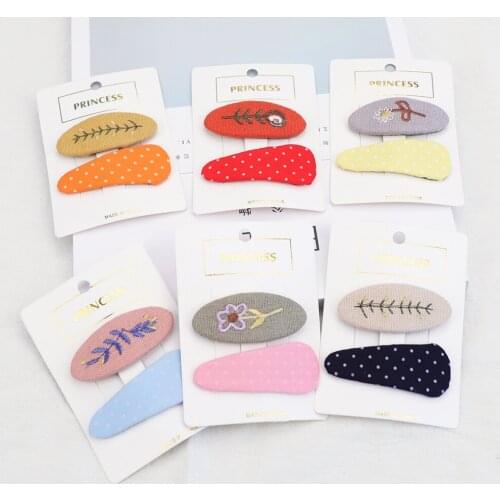 2021 New 2 PC Popular Fabric Hairpin Girls Cute Colorful Headdress Water Drop Shape Beautiful Accessories For Girls