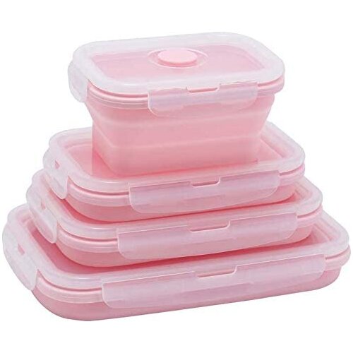4Pcs Silicone Lunch Box Collapsible Folding Food Storage Container Foldable Silicone Food Lunch Box Fruit Salad Storage Food