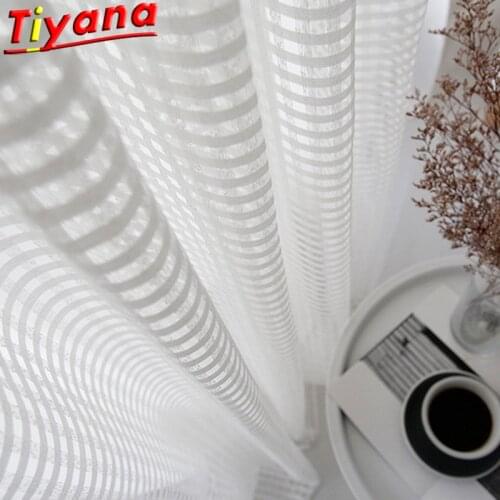 White Warp Knitted Tulle Curtains for Living Room Nordic Hollow Lattice Sheer Tulle for Kitchen Balcony W-M233#30