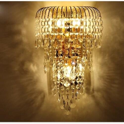 Free shippingNorthern Europe bedside Golden lamp Creative living room Crystal balcony wall lamp Modern simple LED hallway lights