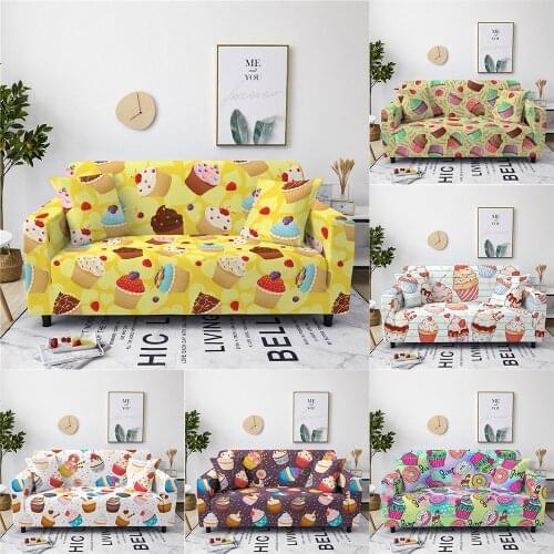 Cupcakes Pattern Stretch Sofa Covers for Living Room Modern Seat Cover Slipcover 1/2/3/4 Seater Sofa Slipcovers Furniture Cover