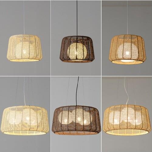 Droplight hemp rope weaving modern bedroom balcony Japanese sweet personality Nordic circular lamps and lanterns