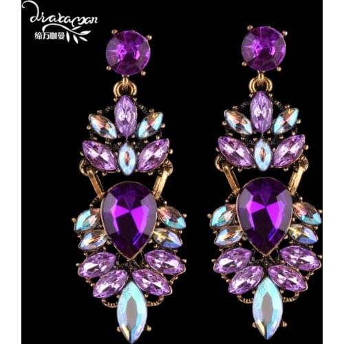 Dvacaman Brand Wedding Bridal Statement Crystal Earrings Women Purple Rhinestone Drop Dangle Earrings Party Jewelry Femme Bijoux Baroque Luxury Wedding Banquet Large Hanging Earrings Wholesale Dropshipping 2020 Winter