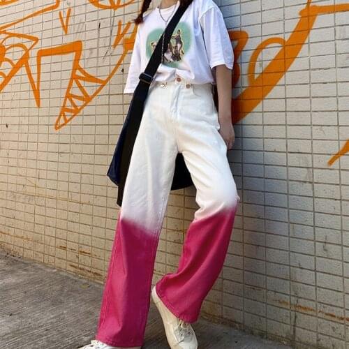 Gradient color jeans womens loose wide-legged straight Jeans high-waisted thin new high street pants leisure y2k Womens jeans