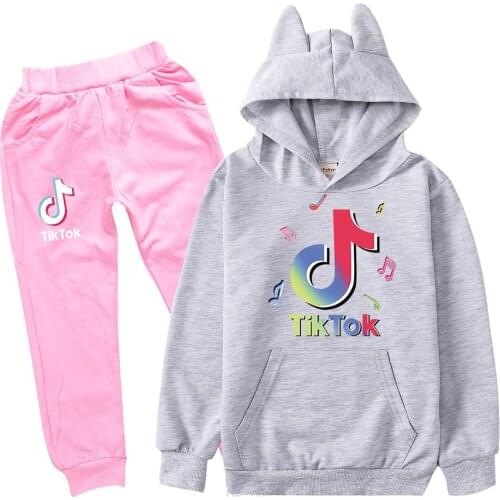 TIK TOK Spring Autumn Letters Printing T-shirt Hoodies Kids Hooded Sweatshirts Childrens Baby Girls Clothes trousers Set