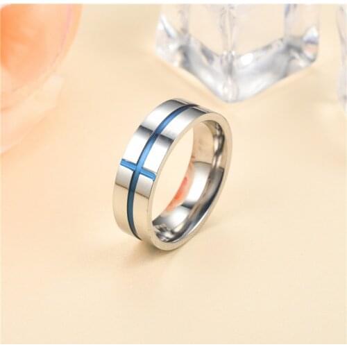 2020 Stainless Steel Ring 6 mm Silvery With Blue Middle Stainless Steel Wedding Rings For Men Fashion Male Party Ring DH-060
