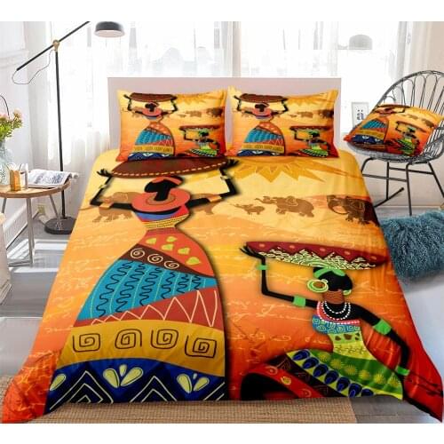 Africa Duvet Cover Set Retro Exotic Bedding Set Tribal Woman Quilt Cover Queen Red Orange Bed Set Geometric Home Textiles