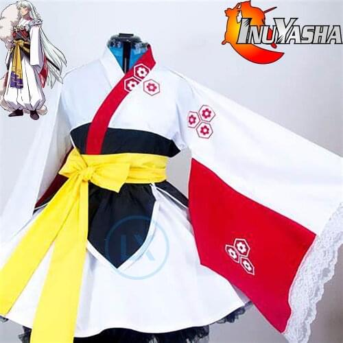 Anime Inuyasha Cosplay Costume Sesshoumaru Lolita Inuyasha Kimono Dress Full Sets Custom Made Female Halloween