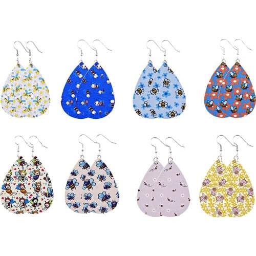 Tiny Bee Pattern Water Drop Leather Earrings Women Cartoon Teardrop Dangle Cute Pendant Earrings Trendy Jewelry Gifts Wholesale
