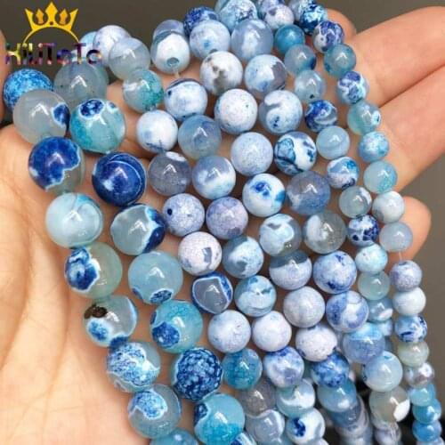 Blue Fire Dragon Veins Agates Onyx Round Loose Spacer Bead For Jewelry Making 6/8/10/12 mm DIY Bracelet Perles 15" /Strand