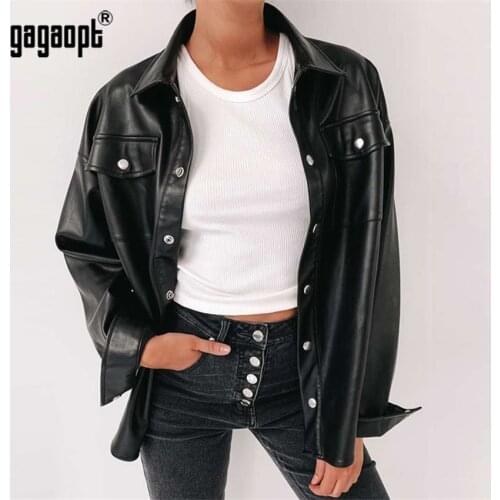 Gagaopt Faux Leather Jacket Women Casual PU Loose Motorcycle Jackets Female Streetwear Oversized Coat Chic Autumn