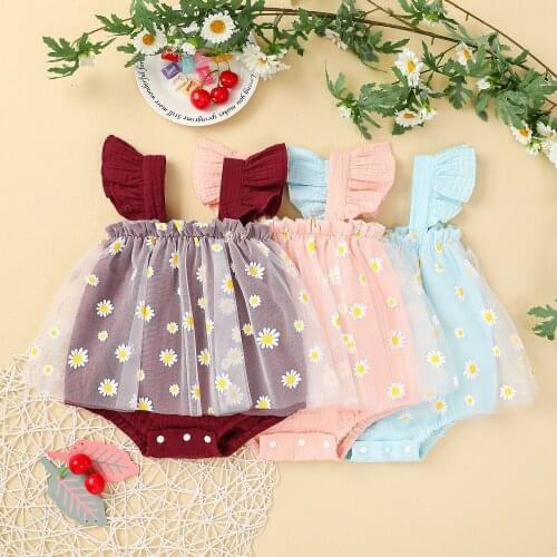 Lioraitiin 0-18M Newborn Infant Baby Girl Summer Romper Off Shoulder Lace Patchwork Dress Jumpsuit 3Colors