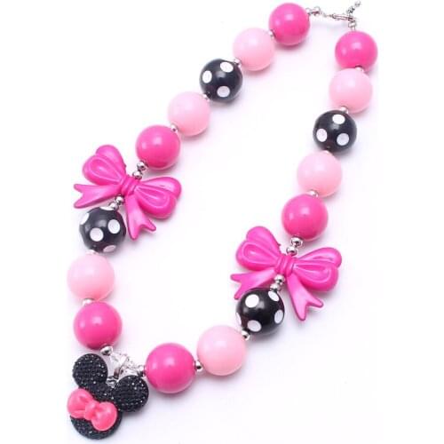 MHS.SUN 2Pcs Cute Cartoon Pendant Beads Necklace Bowknot Girls Bubblegum Necklace Child Toddler Chunky Handmade Jewelry New