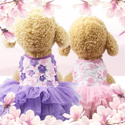 Spring Summer Sweet Pets Flower Skirt 2 Color Gauze Dog Dress Cat Skirt Dog Clothes for Small Medium Doys Teddy Chihuahua Perros