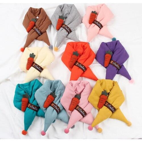 Cute Carrot Children Baby Scarf Boys Girls Winter Warm Cotton Soft Cross Collar Neck Ring Scarf 1-8T Kids Bebe Scarves Wholesale